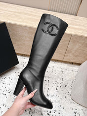 CHANEL 26S KNEE HIGH BOOTS 90 MM IN BLACK CALFSKN AND PATENT