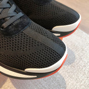HEROS SNEAKER IN BLACK BREATHABLE MESH FABRIC AND BRONZE BROWN CALFSKIN