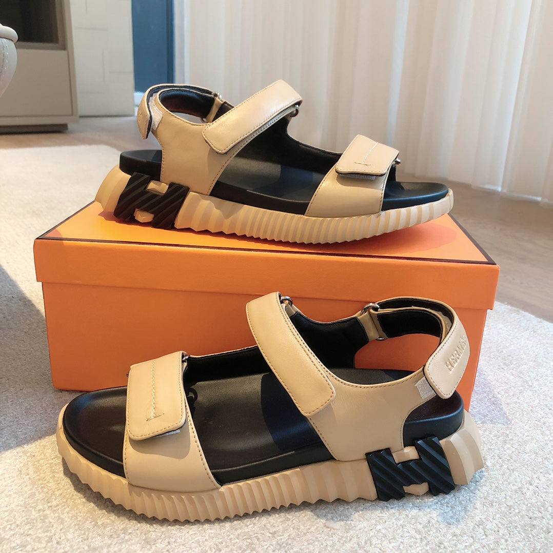 DAD SANDALS IN TUSCAN BEIGE CALFSKIN AND RUBBER