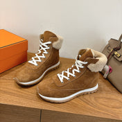 HM 26S FUR-LINED HIGH TOP SNEAKERS IN BROWN SUEDE