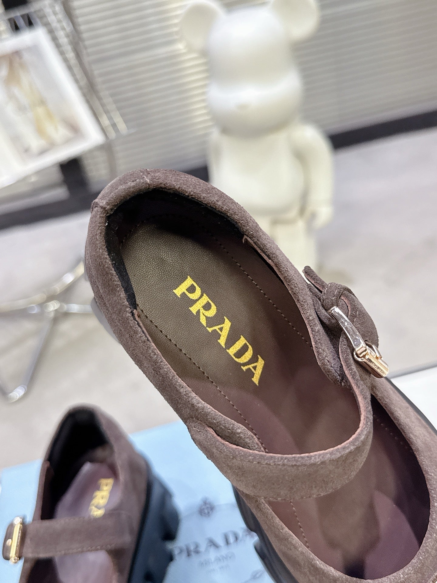 PRADA 25S PLATFORM MARY JANE SHOES IN DARK BROWN SUEDE