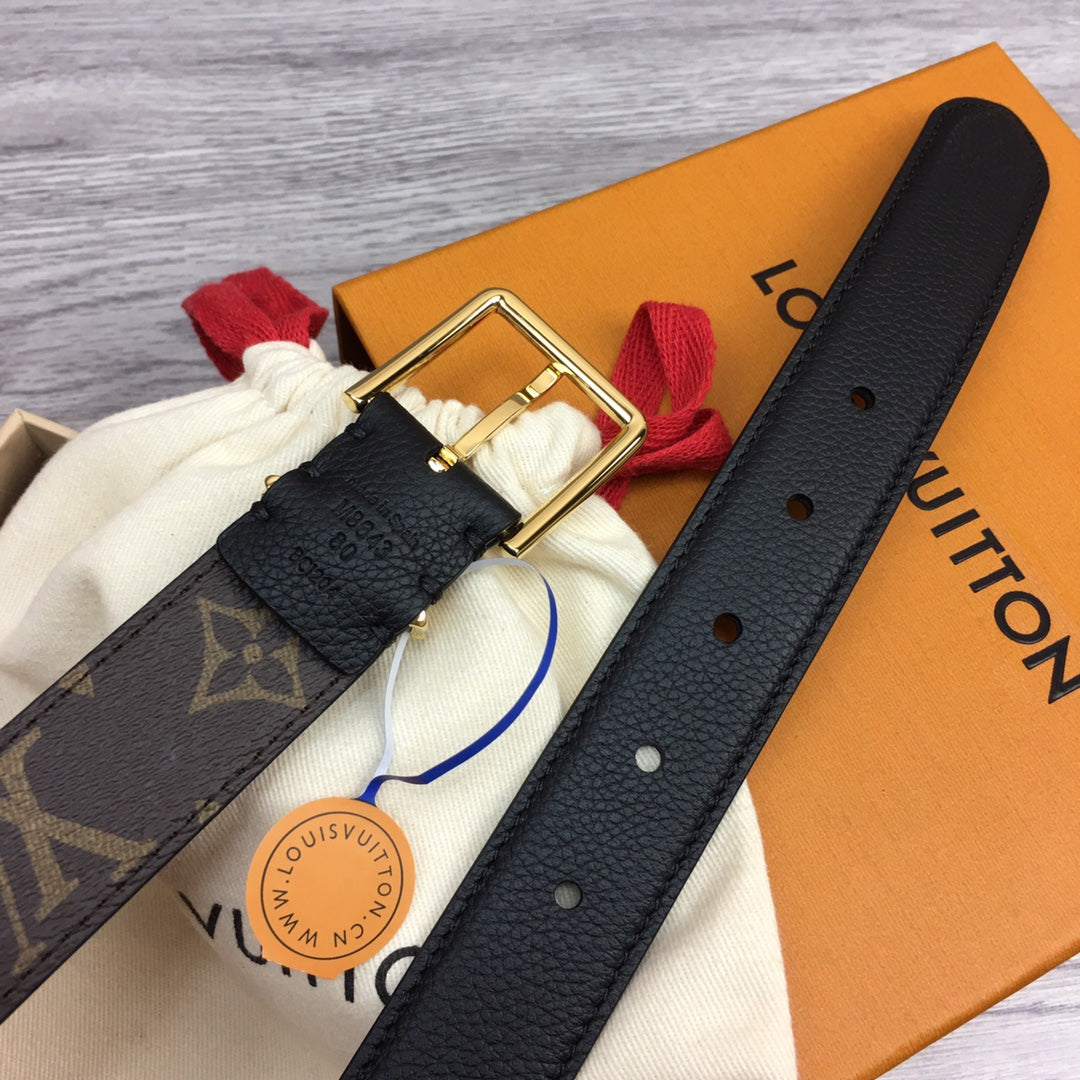 LV BLOOM 30MM BELT BLACK CALFSKIN GOLD HARDWARE