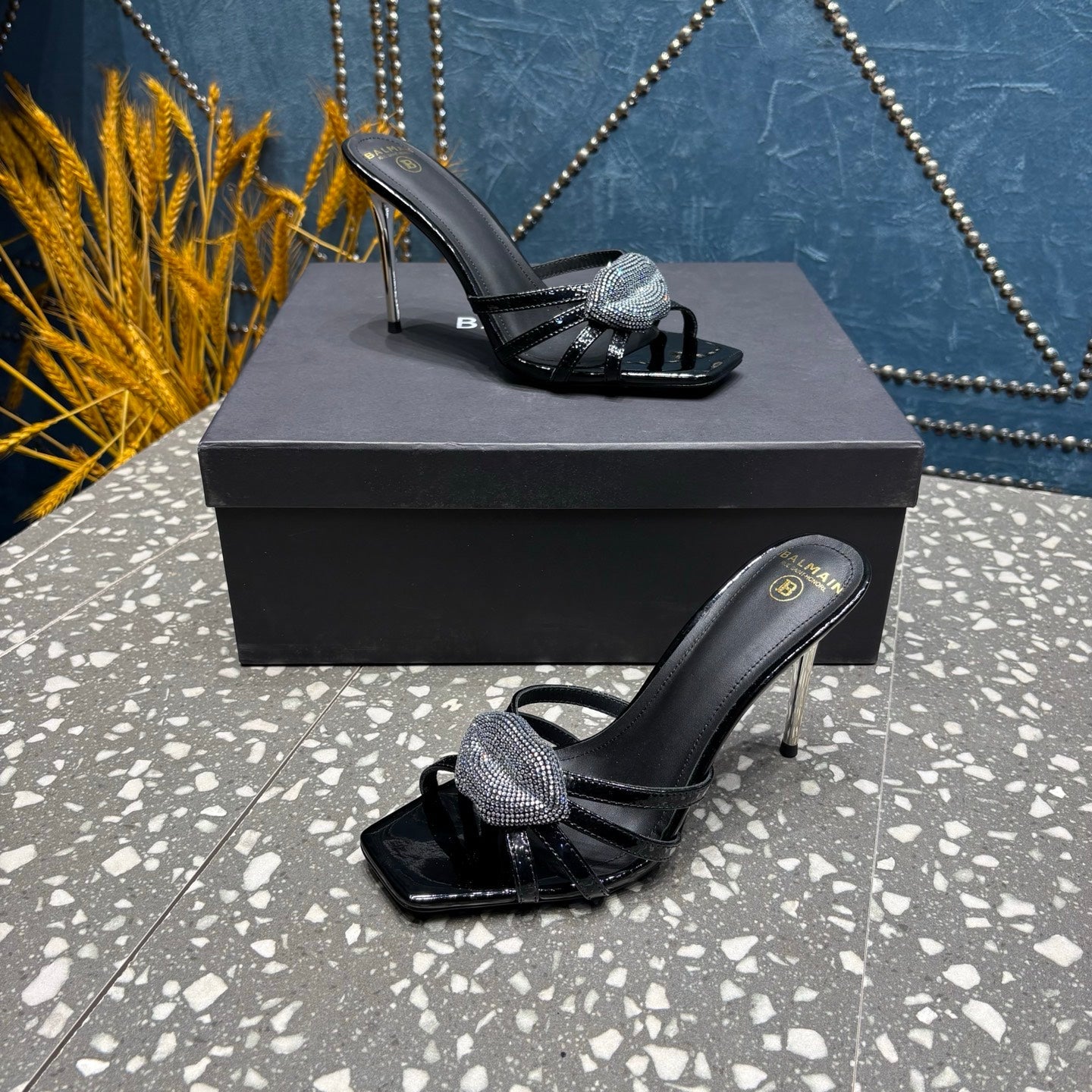 BALMAIN 26S HIGH-HEELED SANDALS 95 MM IN BLACK CALFSKIN STYLE 6
