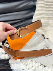 HM LUCK BELT GOLD BUCKLE & REVERSIBLE DARK ORANGE LEATHER STRAP 38MM