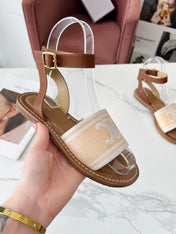 LYMPIA SANDAL IN BISQUE BEIGE MIX WHITE TRIOMPHE JACQUARD CANVAS & CALFSKIN