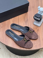 YSL 26S SLIDES IN DARK BROWN SUEDE