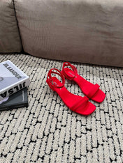 PRA TRIANGLE HEEL SATIN SANDALS CRIMSON