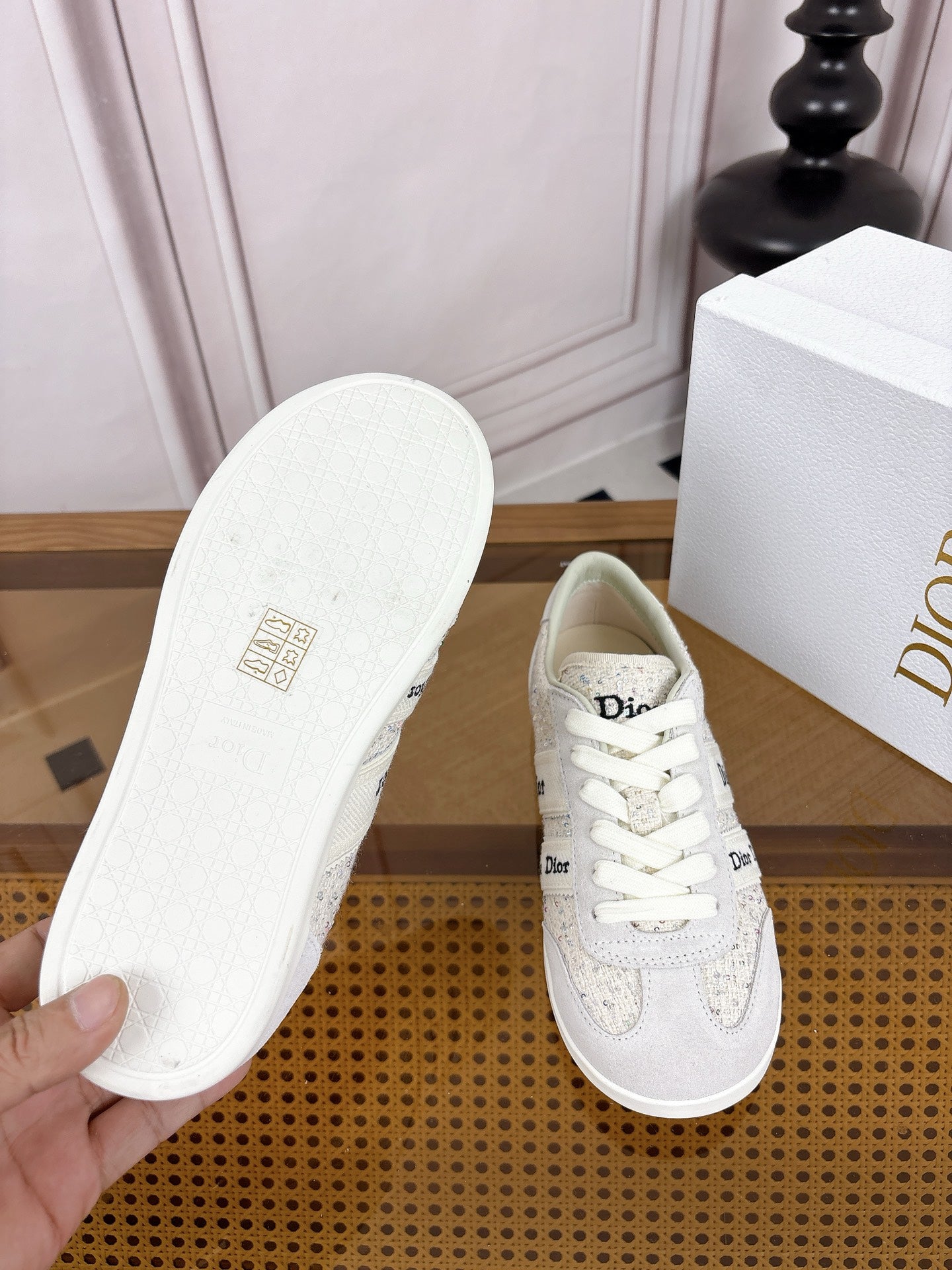 DIOR 26S SNEAKERS IN LIGHT GREY SUEDE AND TWEED