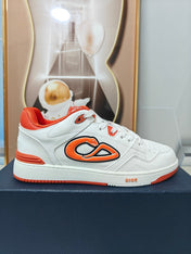 DIOR 26S LOW-TOP SNEAKER IN WHITE AND ORANGE CALFSKIN