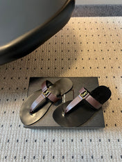YSL 26S THONG SANDALS IN ESPRESSO BROWN AND BLACK SHINY CALFSKIN