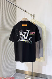 LV T-SHIRT BLACK MIX COLORFUL COTTON 239607