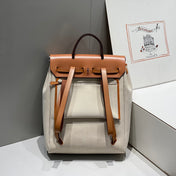 HERBAG A DOS ZIP RETOURNE BACKPACK 29 IN OFF-WHITE CANVAS AND BROWN CALFSKIN
