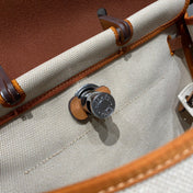 HERBAG A DOS ZIP RETOURNE BACKPACK 29 IN OFF-WHITE CANVAS AND BROWN CALFSKIN