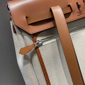 HERBAG A DOS ZIP RETOURNE BACKPACK 29 IN OFF-WHITE CANVAS AND BROWN CALFSKIN