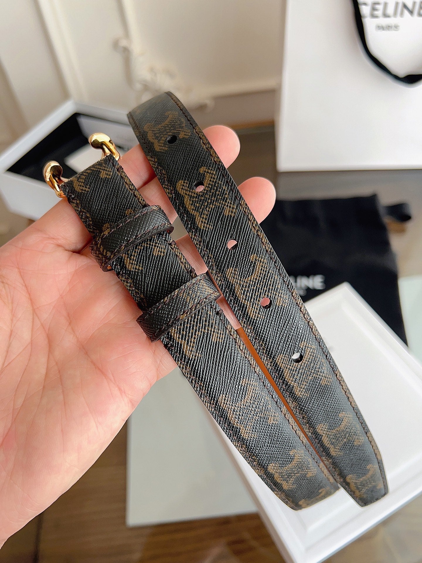 CELINE 26S BELT 25 MM IN BLACK AND BROWN CALFSKIN 669836