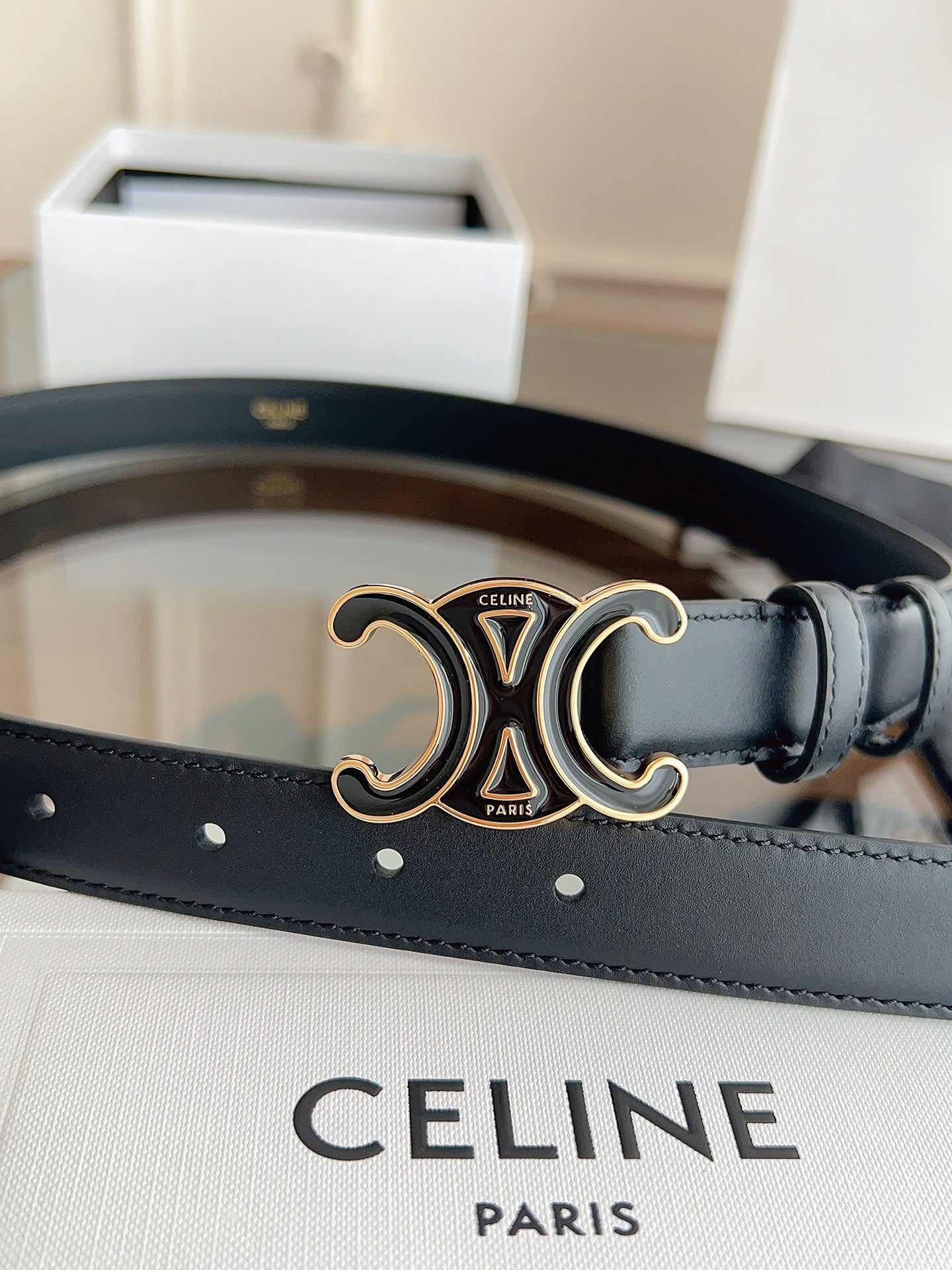 CELINE 26S BELT 25 MM IN BLACK CALFSKIN 669837
