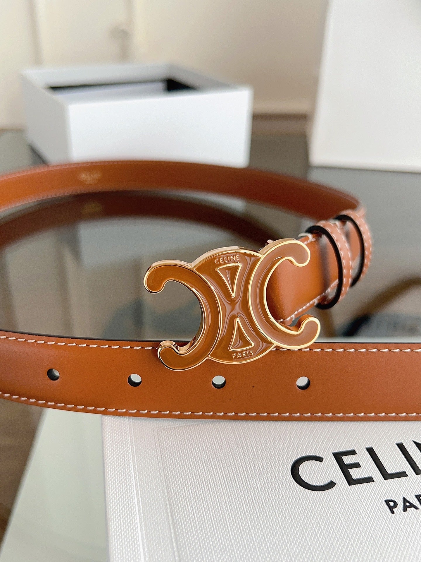 CELINE 26S BELT 25 MM IN BROWN CALFSKIN 669838