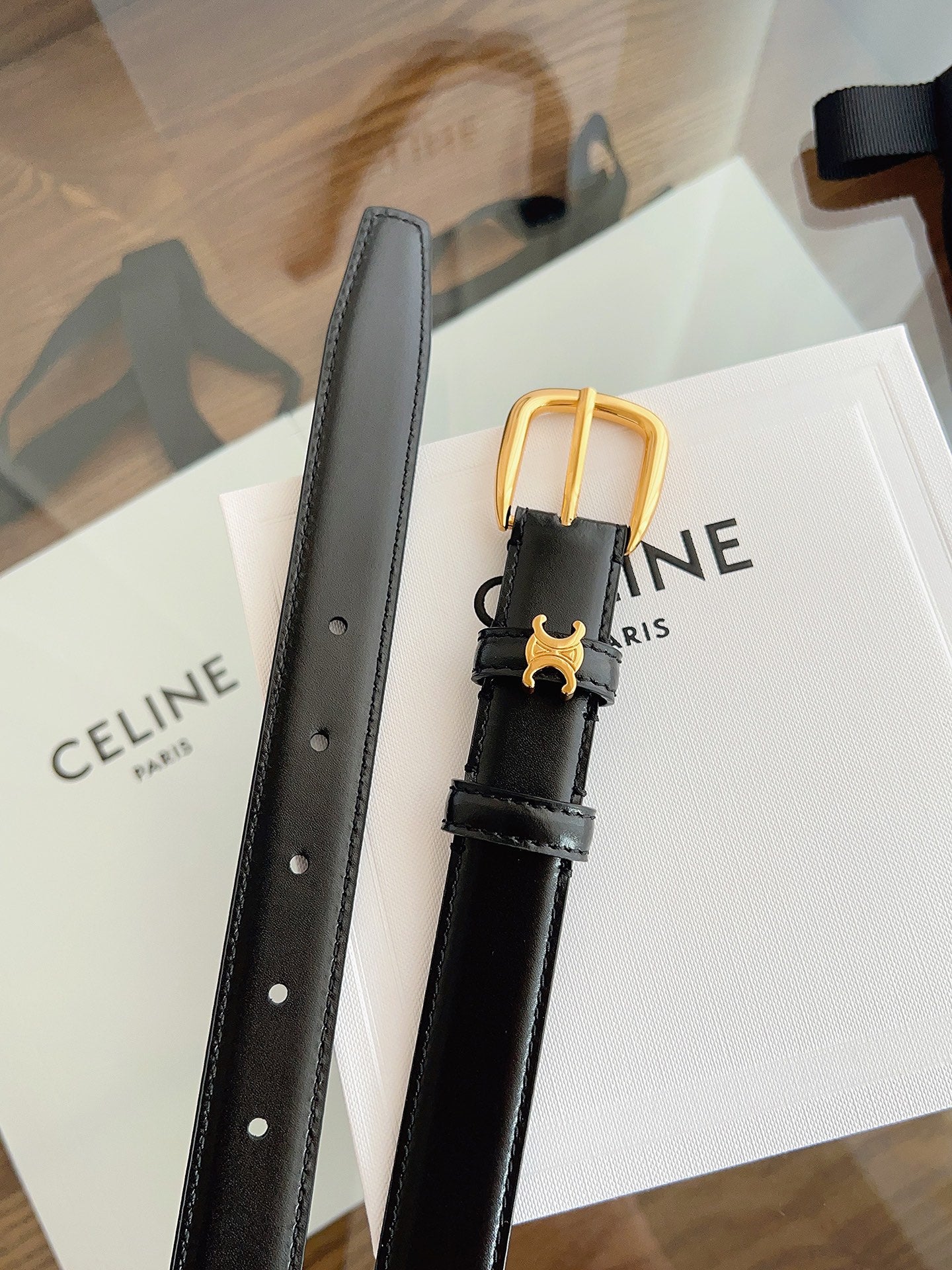 CELINE 26S BELT 25 MM IN BLACK CALFSKIN 669844
