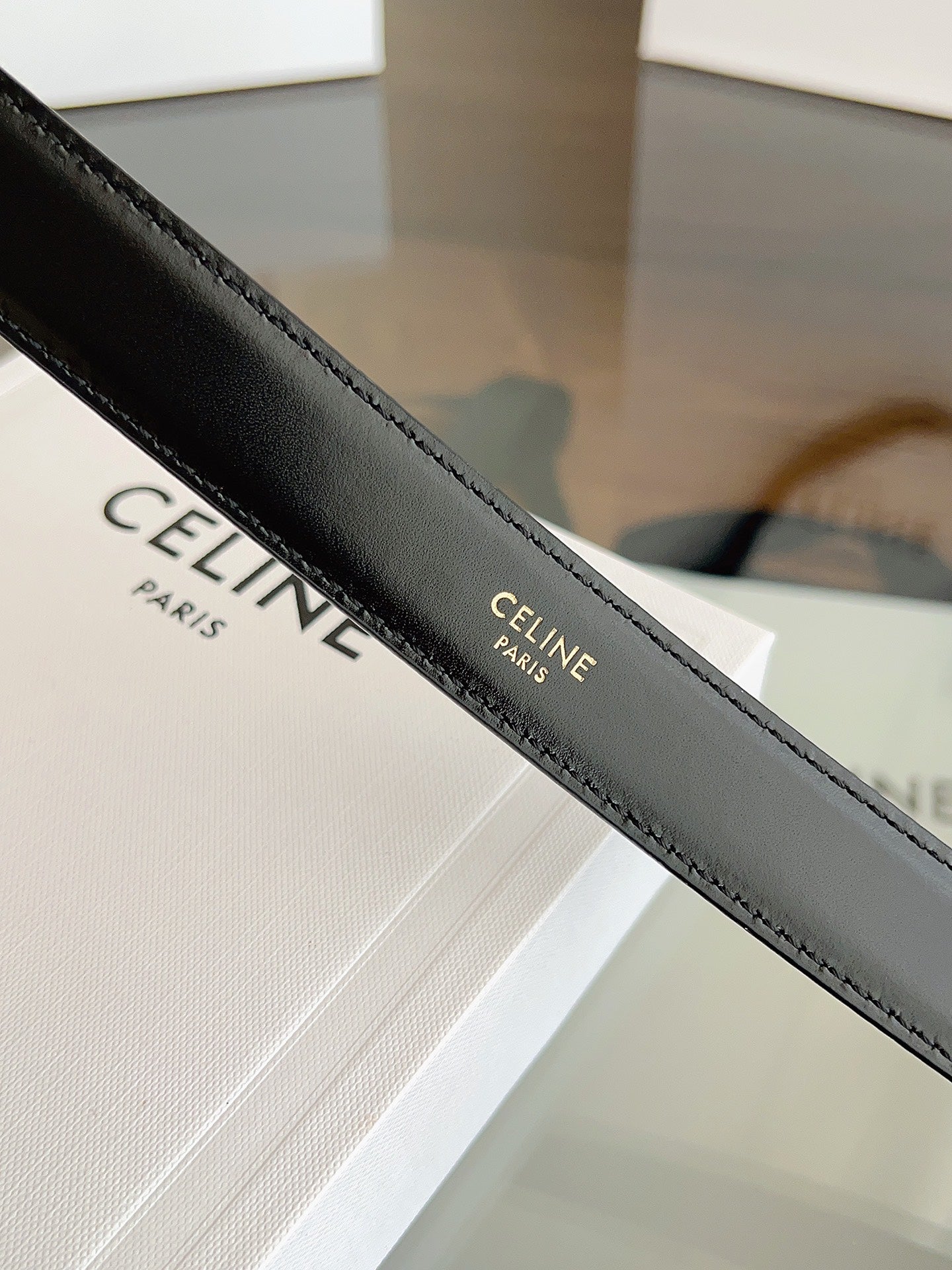 CELINE 26S BELT 25 MM IN BLACK CALFSKIN 669844
