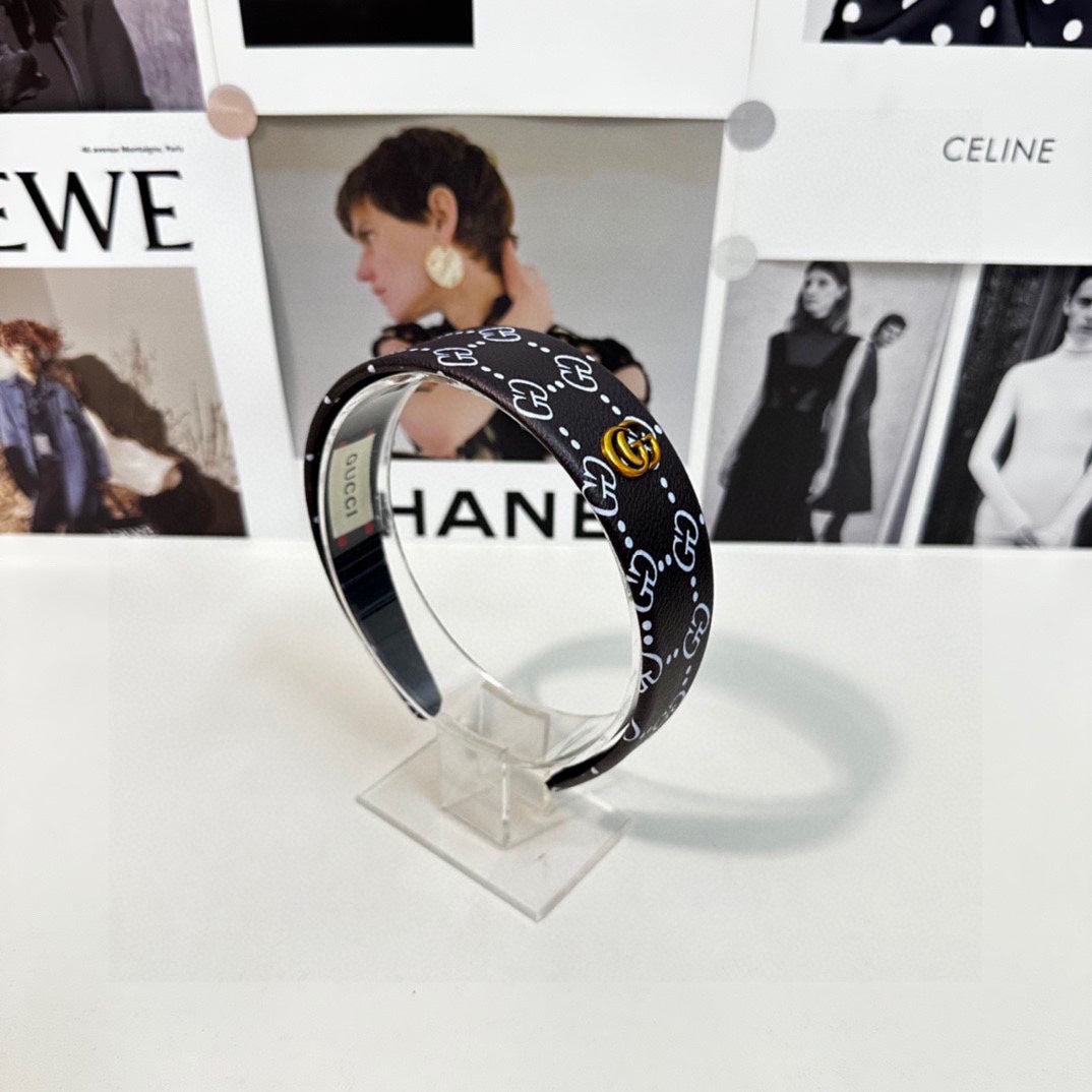 HEADBAND IN BLACK MONOGRAM PRINT LAMBSKIN 412506