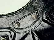 LE CAGOLE SMALL SHOULDER BAG 26 WITH RHINESTONES IN BLACK ARENA LAMBSKIN SILVER HARDWARE