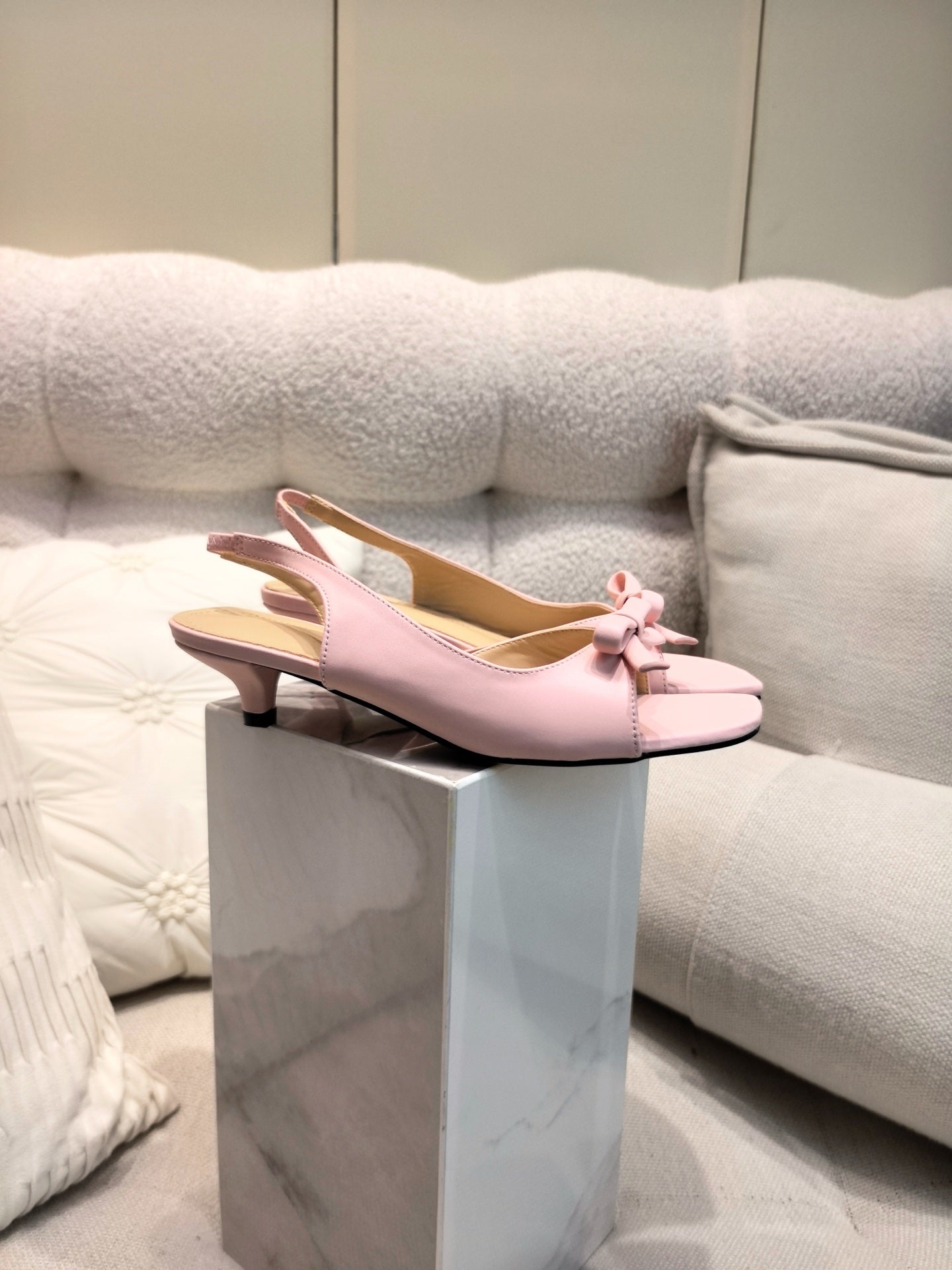 DIOR 26S BOW HEELED SLINGBACK SANDAL 45MM IN PINK CALFSKIN