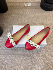 DIOR 26S BALLET FLATS IN RED CALFSKIN WITH J'ADIOR RIBBON