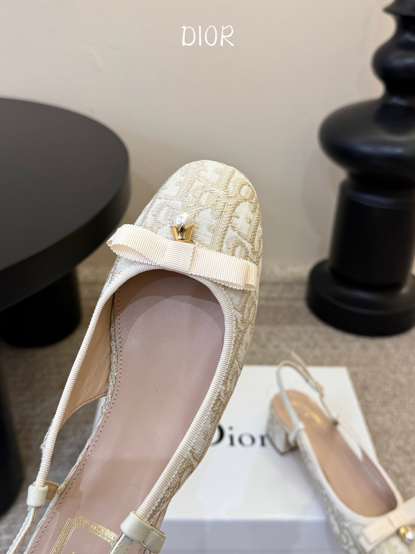 DIOR 26S BALLET SLINGBACK PUMPS IN BEIGE DIOR OBLIQUE EMBROIDERED CANVAS