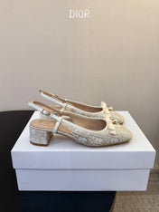 DIOR 26S BALLET SLINGBACK PUMPS IN BEIGE DIOR OBLIQUE EMBROIDERED CANVAS