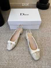 DIOR 26S BALLET SLINGBACK PUMPS IN BEIGE DIOR OBLIQUE EMBROIDERED CANVAS