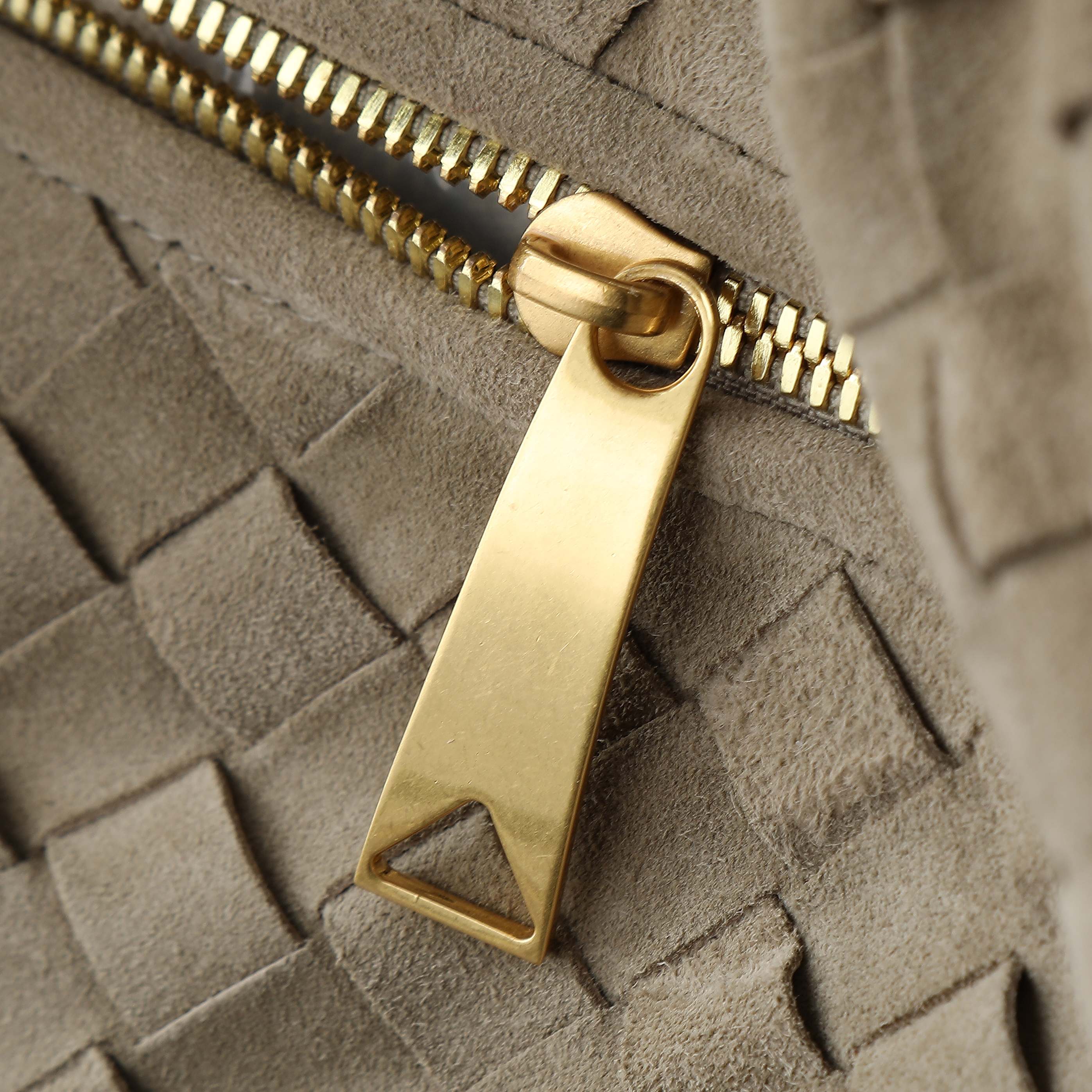 BOTTEGA VENETA 25S SMALL JODIE 36 IN MUTED TAUPE SUEDE GOLD HARDWARE