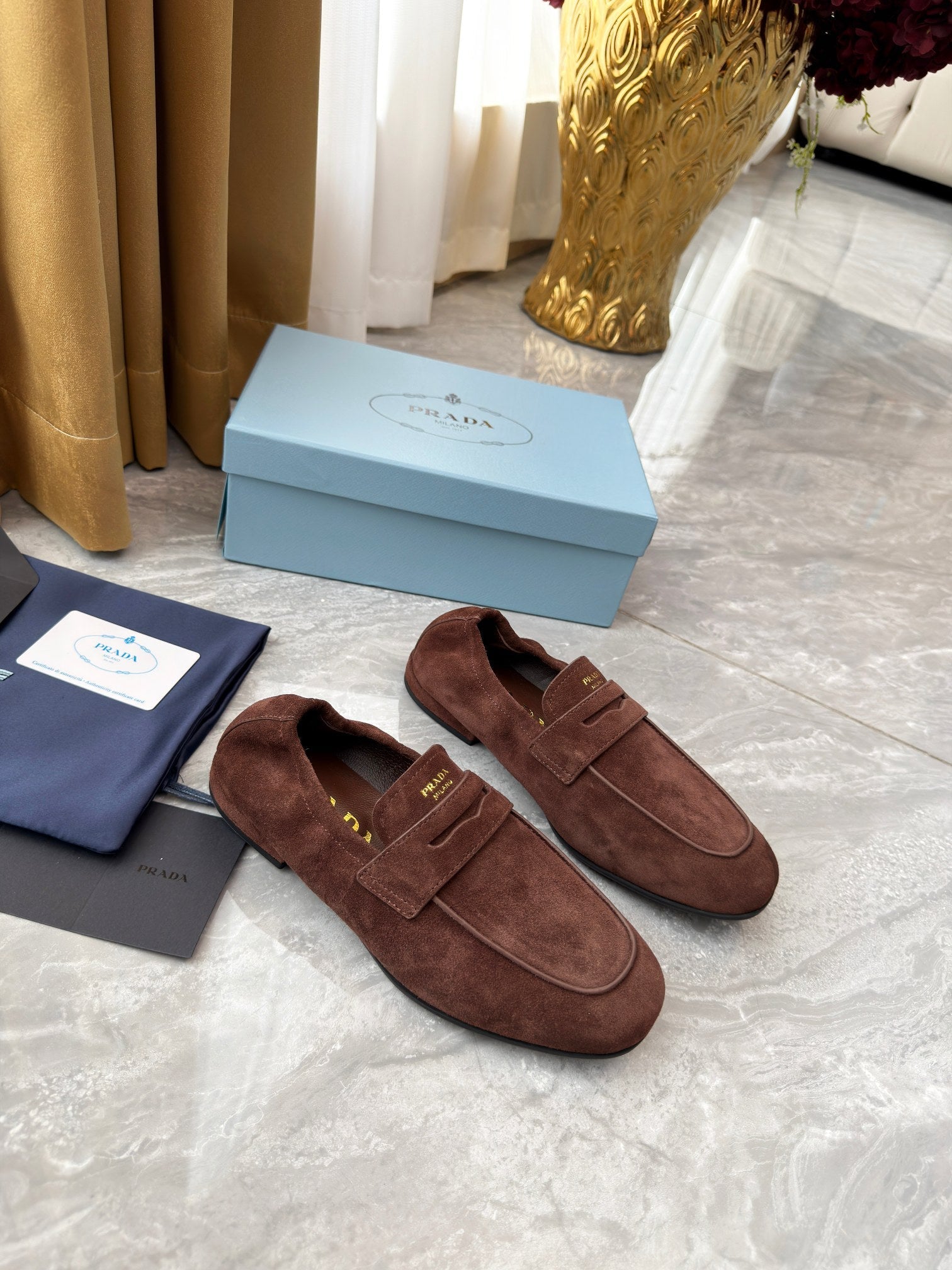 PRADA 25S LOAFERS IN BROWN SUEDE