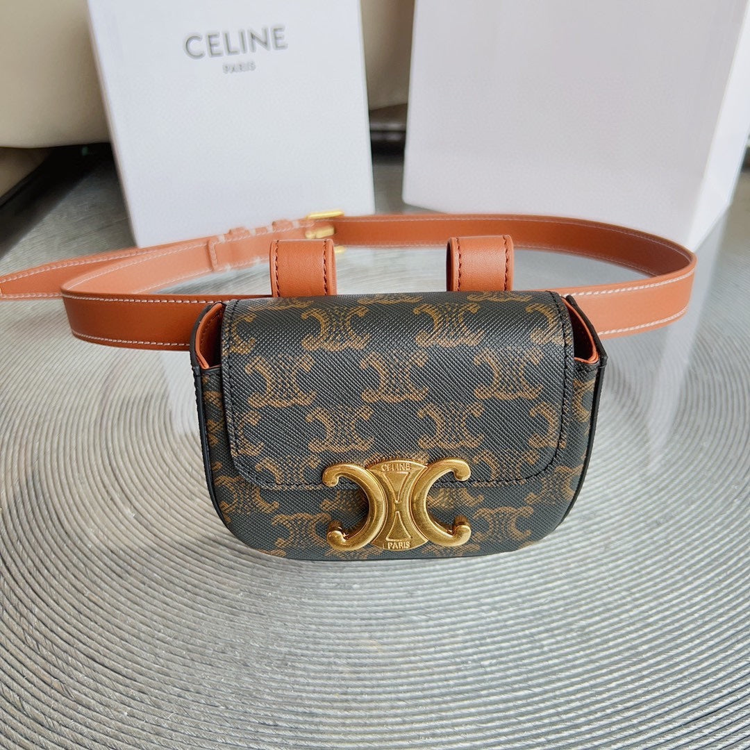 CL BELT MONOGRAM BROWN BAG TRIOMPHE 25 MM BELT TRIOMPHE ORANGE CALFSKIN