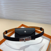 HM KELLY POCKET 18MM BELT BLACK LEATHER SILVER HARDWARE