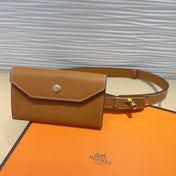 HM KELLY POCKET 18MM BELT CINNAMON BROWN LEATHER GOLD HARDWARE