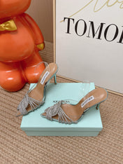 AQUAZZURA 26S SLINGBACK HEELS 105 MM IN SILVER LEATHER AND CLEAR PVC CRYSTALS