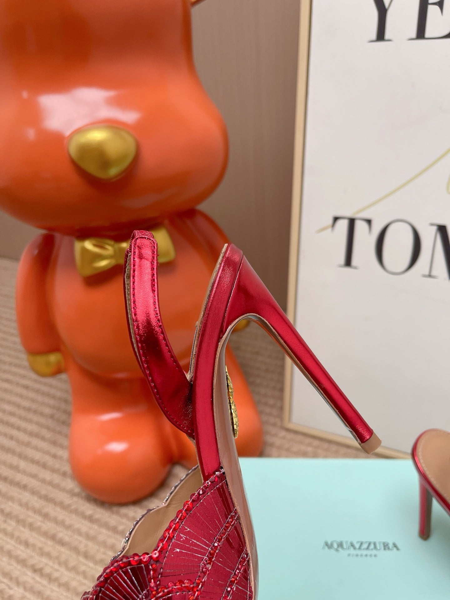 AQUAZZURA 26S GATSBY SLING PUMPS 105 MM IN RED SEQUINED