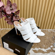 ALAIA ELASTIC CAGE MULE SANDALS IN WHITE WOVEN STRAP AND LAMBSKIN