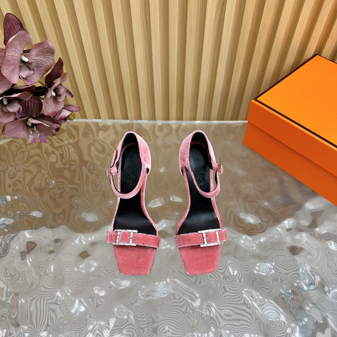 JULY SANDAL 105 MM IN ROUGE PINK VELVET