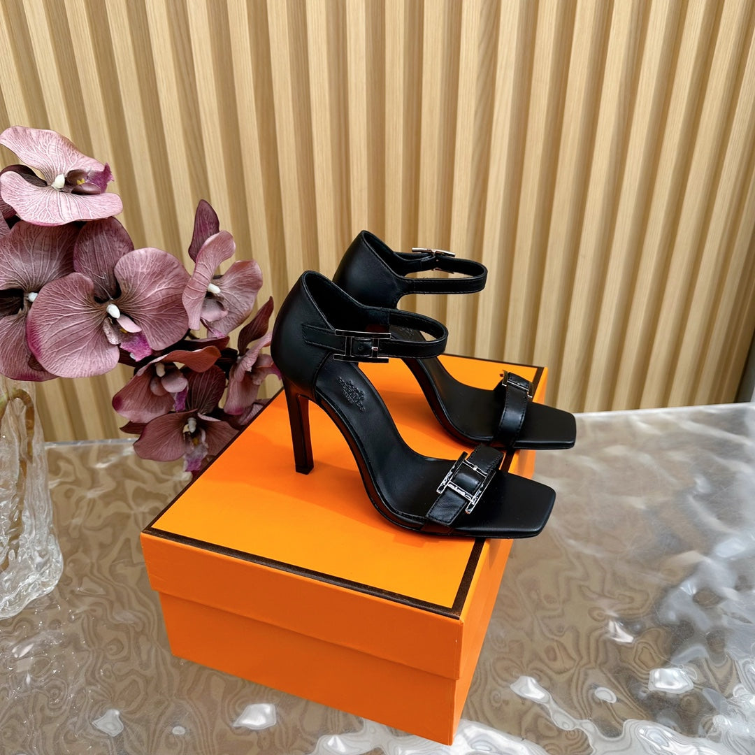 JULY SANDAL 105 MM IN BLACK CALFSKIN