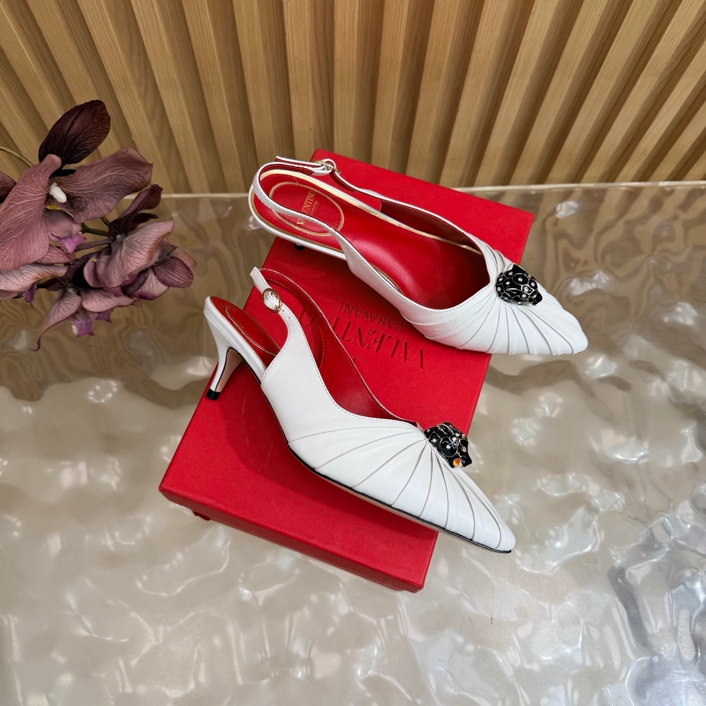 VALENTINO 26S SLINGBACK PUMPS 50 MM IN WHITE CALFSKIN