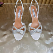 AQUAZZURA 26S HEELED SANDALS 75 MM IN OFF WHITE SATIN