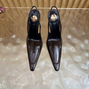 YSL 26S HIGH HEEL SLINGBACK PUMPS 110 MM IN DARK BROWN CALFSKIN