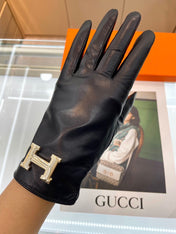 TOUCHSCREEN GLOVES IN BLACK LAMBSKIN WITH CASHMERE LINING