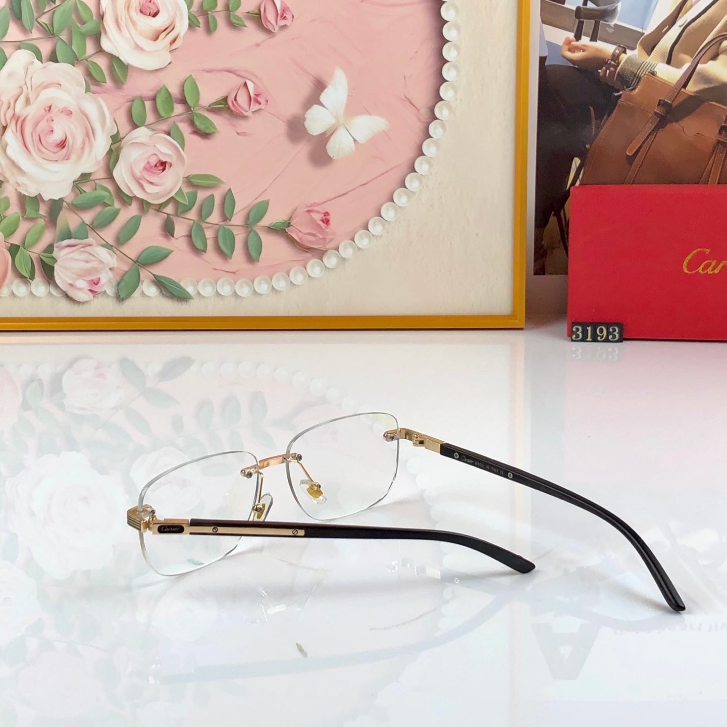 CARTIER 26S RIMLESS RECTANGULAR FRAME IN METAL 443440