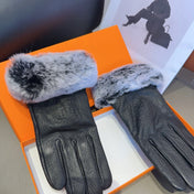 GLOVES IN BLACK DEERSKIN WITH RABBIT FUR 463888