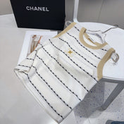 STRIPED TANK TOP 615178 IN WHITE COTTON RIBBED BEIGE TRIM