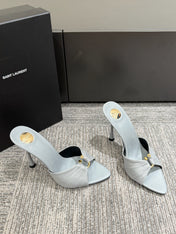YSL HIGH HEEL 25S 100 MM IN LIGHT SLATE BLUE LAMBSKIN