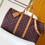 LV 25S KEEPALL 50 MONOGRAM CRYSTALS IN DARK PURPLE CANVAS AND CALFSKIN TRIM