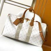 LV 25S KEEPALL BANDOULIÈRE BAG 45 IN WHITE MONOGRAM HERITAGE CALFSKIN